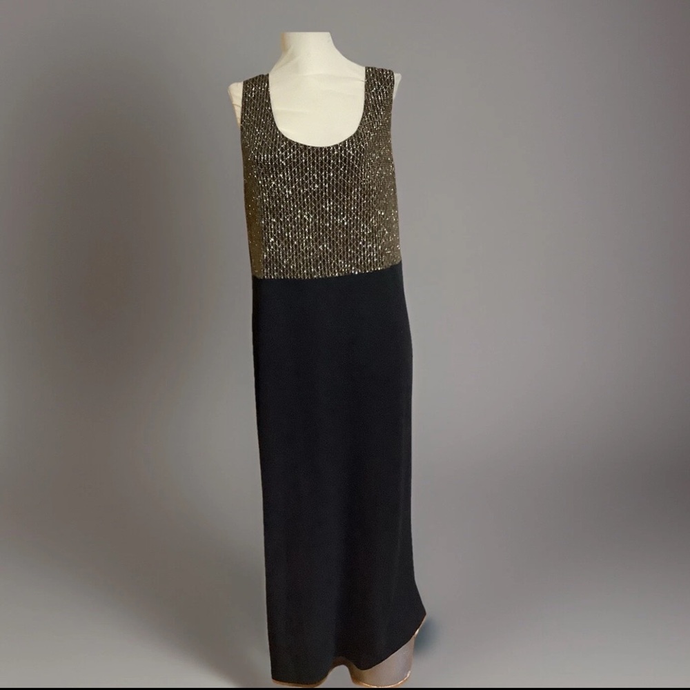 Jessica Howard SZ 16 Vintage Sleeveless Black Maxi Dress Jersey Lurex Bodice